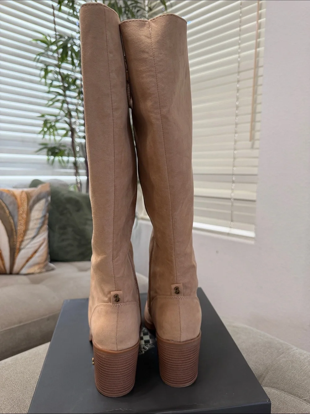 Sam & Libby Over-the-Knee Taupe Suede Block Heel Boots